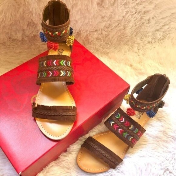 Carlos Santana Wedge Sandal 8.5 9.5 NEW Tangier Pom Pom Travel Vacation Summer - Picture 3 of 12